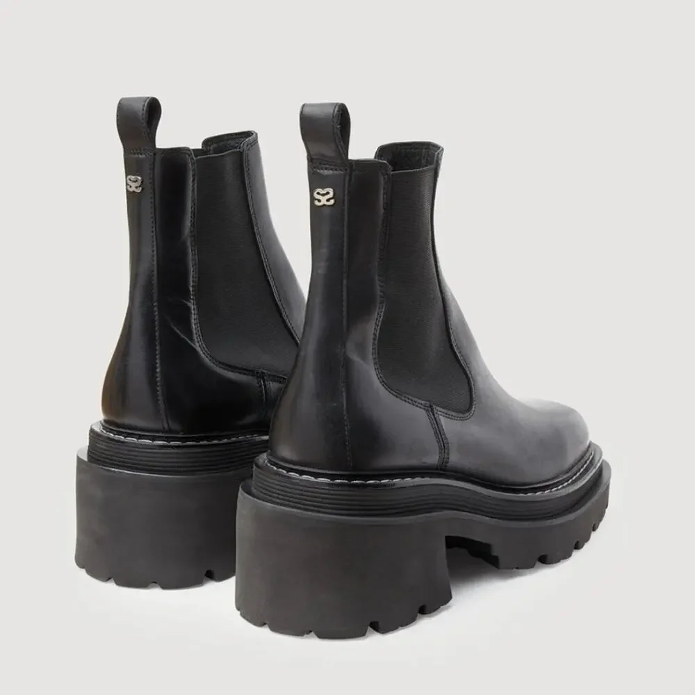 NEW Sandro Paris Black Leather Chelsea Boots Chunky Lug Sole Square Toe EU 37 - Picture 3 of 16